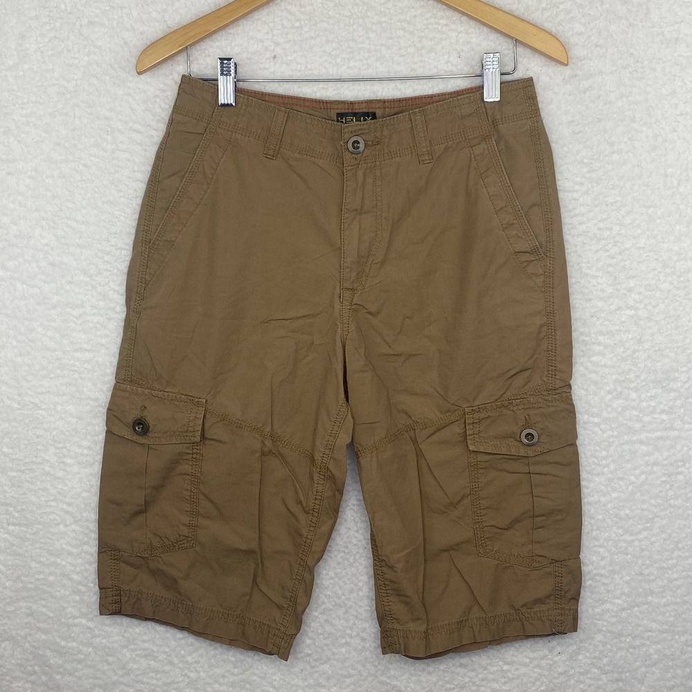 Helix Mens Tan Brown Ripstop Cargo Shorts Size 30 Casual Multi Pocket Cotton